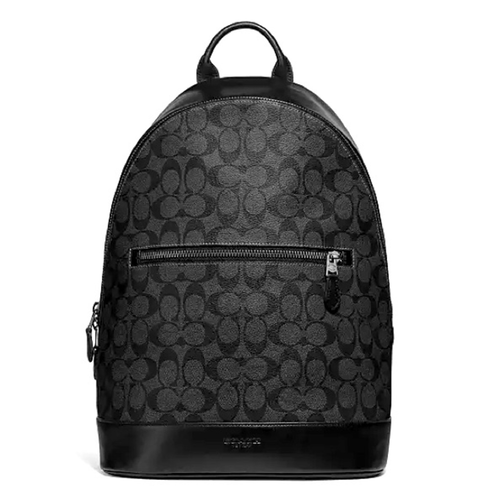 COACH F78756 West Slim Charcoal Black Signature Canvas Leather Trim Backpack
